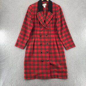 Evanna Dress Womens 10 Petite Red Tartan Sheath Double Breasted Holiday Vintage*